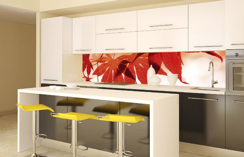 Fototapetes virtuvei ar lamināciju, pašlīmējošas plēve un flizelīns - Sarkanās lapas  (260x60 cm) Art4home