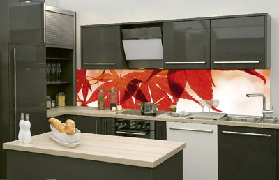 Fototapetes virtuvei ar lamināciju, pašlīmējošas plēve un flizelīns - Sarkanās lapas  (260x60 cm) Art4home