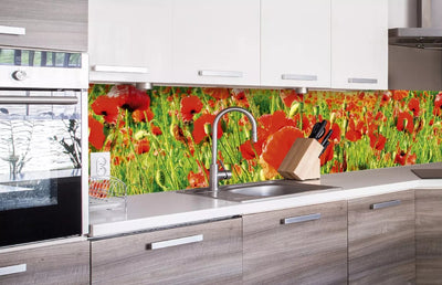 Fototapetes virtuvei ar lamināciju, pašlīmējošas plēve un flizelīns - Sarkanās magones  (260x60 cm) Art4home