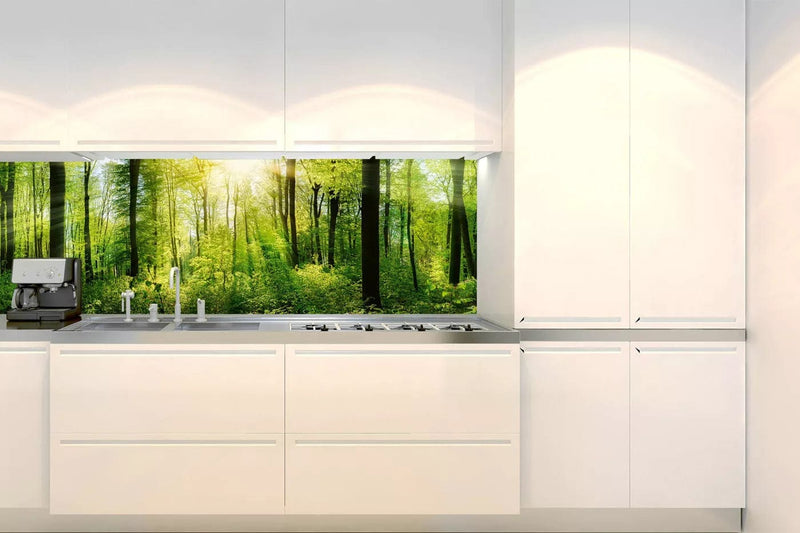 Fototapetes virtuvei ar lamināciju, pašlīmējošas plēve un flizelīns - Saulains mežs (180x60 cm) Art4home