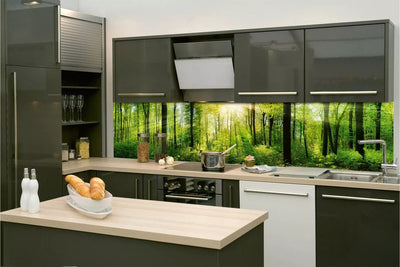 Fototapetes virtuvei ar lamināciju, pašlīmējošas plēve un flizelīns - Saulains mežs (260x60 cm) Art4home