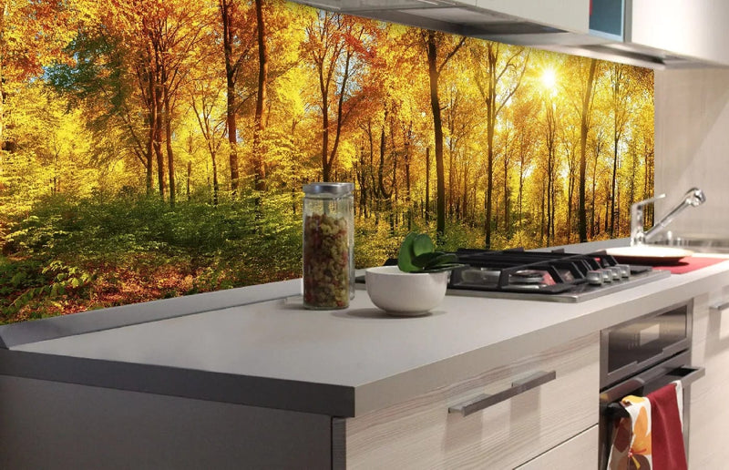 Fototapetes virtuvei ar lamināciju, pašlīmējošas plēve un flizelīns - Saulains mežs II (180x60 cm) Art4home