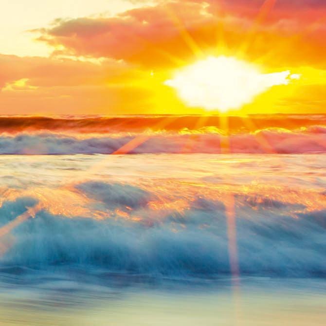 Pašlīmējošas fototapetes virtuvei - Saulriets jūrā (260x60 cm) Art4home