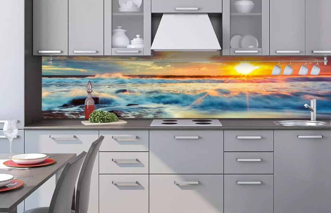 Pašlīmējošas fototapetes virtuvei - Saulriets jūrā (260x60 cm) Art4home