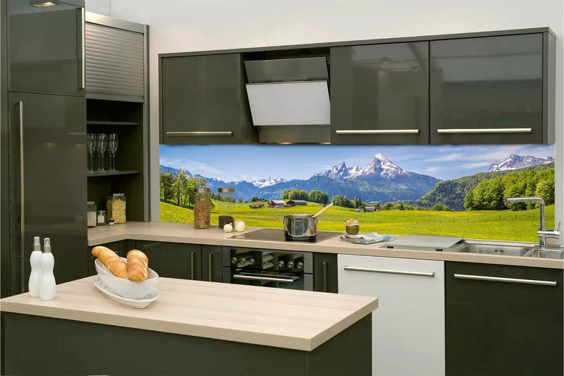 Fototapetes virtuvei ar lamināciju, pašlīmējošas plēve un flizelīns - Skats uz Alpēm (260x60 cm) Art4home