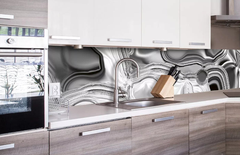 Fototapetes virtuvei ar lamināciju, pašlīmējošas plēve un flizelīns - Šķidrais hroms (Sudraba krāsā)  (260x60 cm) Art4home