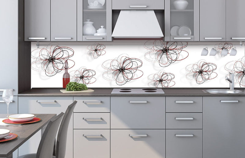 Fototapetes virtuvei ar lamināciju, pašlīmējošas plēve un flizelīns - Stilizēti ziedi  (260x60 cm) Art4home