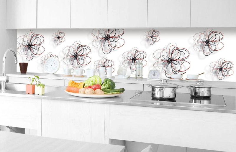 Fototapetes virtuvei ar lamināciju, pašlīmējošas plēve un flizelīns - Stilizēti ziedi (350x60 cm) Art4home