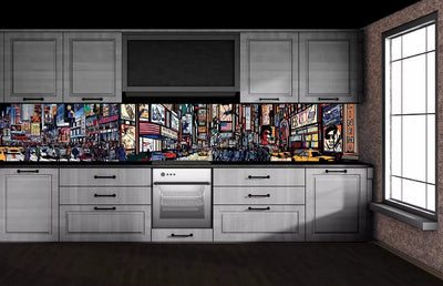 Fototapetes virtuvei ar lamināciju, pašlīmējošas plēve un flizelīns - Taimskvērs (350x60 cm) Art4home