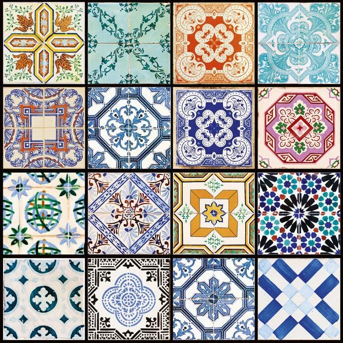 Pašlīmējošas fototapetes virtuvei - Portugāļu flīzes (260x60 cm) Art4home