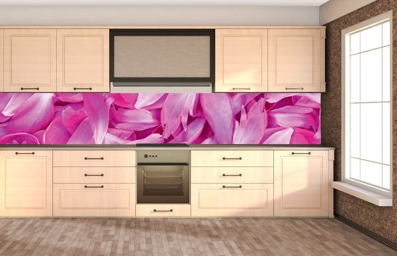 Fototapetes virtuvei ar lamināciju, pašlīmējošas plēve un flizelīns - Violetās ziedlapiņas (350x60 cm) Art4home