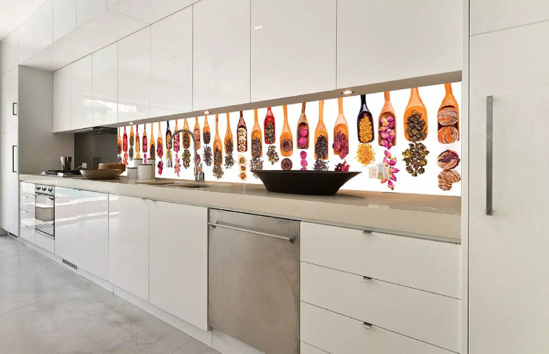 Fototapetes virtuvei ar lamināciju, pašlīmējošas plēve un flizelīns - Zāļu kausiņi (350x60 cm) Art4home