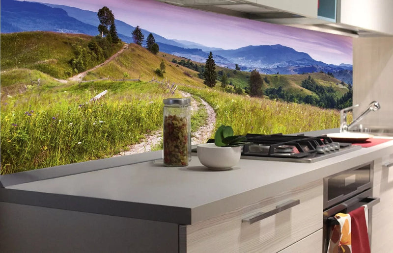 Fototapetes virtuvei ar lamināciju, pašlīmējošas plēve un flizelīns - Ziedoši kalni  (180x60 cm) Art4home