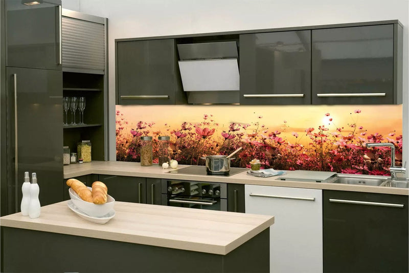 Fototapetes virtuvei ar lamināciju, pašlīmējošas plēve un flizelīns - Ziedu lauks (260x60 cm) Art4home