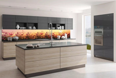 Fototapetes virtuvei ar lamināciju, pašlīmējošas plēve un flizelīns - Ziedu lauks (350x60 cm) Art4home