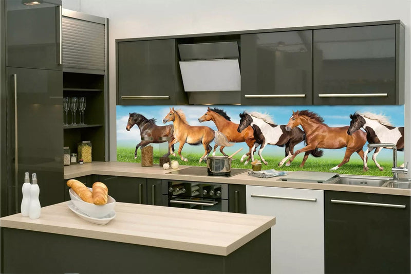 Fototapetes virtuvei ar lamināciju, pašlīmējošas plēve un flizelīns - Zirgu ganāmpulks (260x60 cm) Art4home