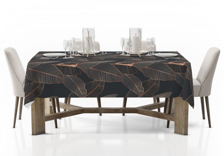 Galdauts ar fikusa zelta lapām uz brūna fona G-ART