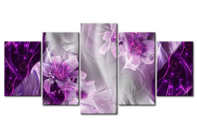 Glezna uz akrila stikla ar ziediem uz abstrakta fona - Violetā utopija, 92494 Artgeist