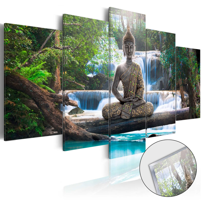 Glezna uz akrila stikla - Buda un ūdenskritums Artgeist