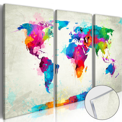 Glezna uz akrila stikla - Pasaules karte: Krāsu sprādziens Artgeist