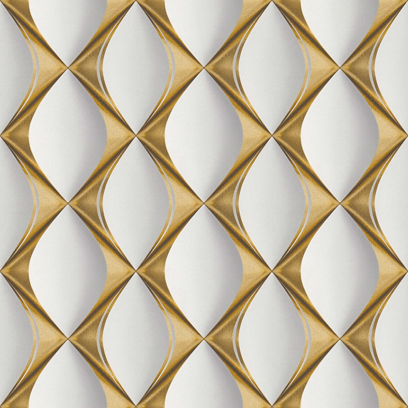 Grafiskas tapetes ar 3D rakstu pelēkā un zeltā krāsā, 1363537 AS Creation