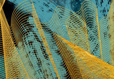 Kanva ar abstrakciju zilā un zeltā krāsā - Zelta viļņi (1 daļa), Plata G-ART.