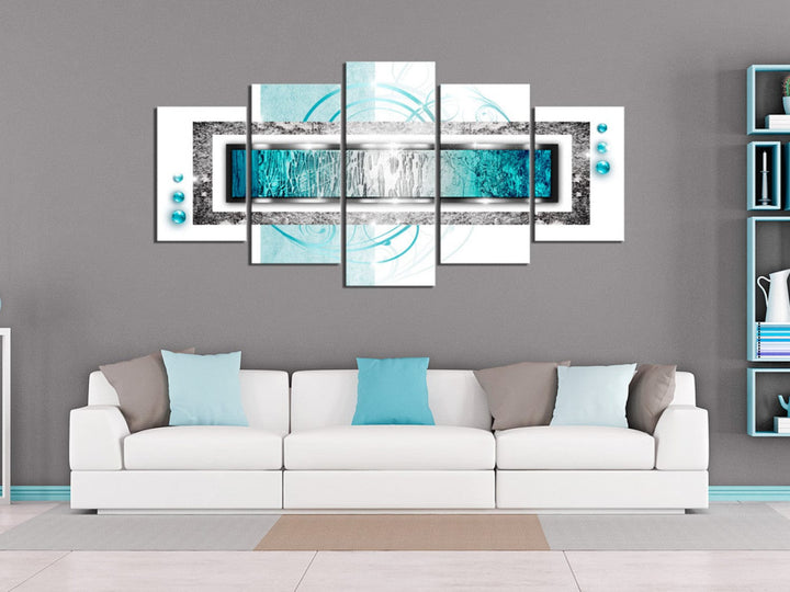 Glezna ar abstraktu rakstu tirkīzā krāsā - Tirkīza vētra, 56249 (x5) G-ART