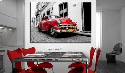 Kanva Kubas klasiskais automobilis (sarkans) G-ART.