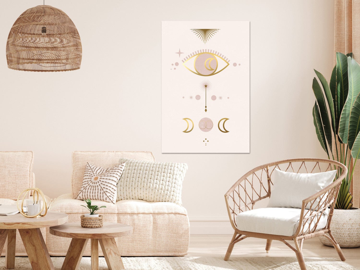 Glezna ar stilizētu Mēness - skandiboho (1 daļa), vertikāla, 136516  G-ART.