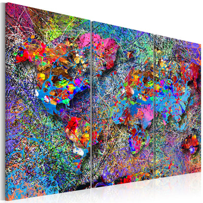 Kanva Pasaules karte: Krāsains virpulis (3 daļas, horizontāla) G-ART.