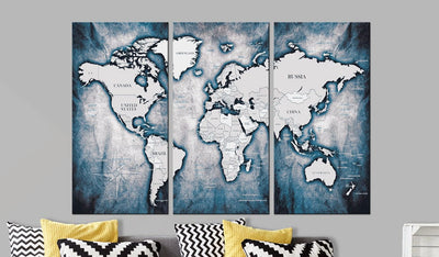 Glezna Pasaules karte: Tintes triptihs Tapetenshop.lv.
