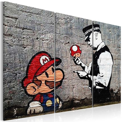 Kanva Super Mario sēņu policists, Banksy (3 daļas, horizontāla) G-ART.