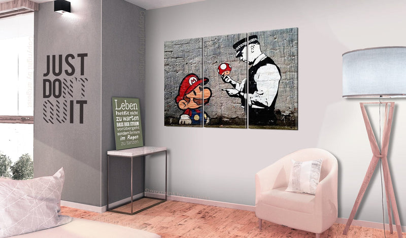 Kanva Super Mario sēņu policists, Banksy (3 daļas, horizontāla) G-ART.