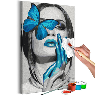Kanva uz audekla "izkrāso pēc cipariem" - Blue Butterfly  40x60 cm Artgeist