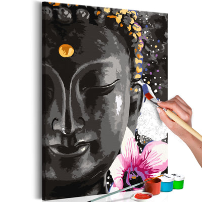 Kanva uz audekla "izkrāso pēc cipariem" - Buda un zieds 40x60 cm Artgeist
