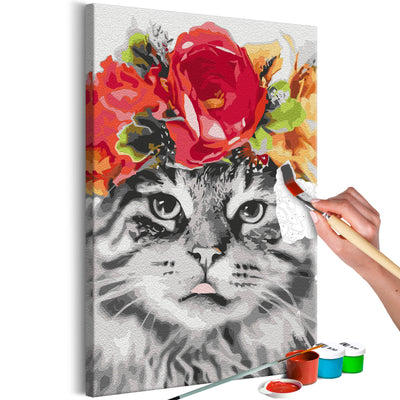 Kanva uz audekla "izkrāso pēc cipariem" - Cat With Flowers 40x60 cm Artgeist