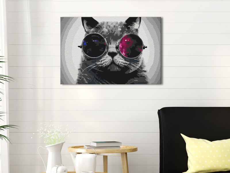 Kanva uz audekla "izkrāso pēc cipariem" - Cat With Glasses 60x40 cm Artgeist