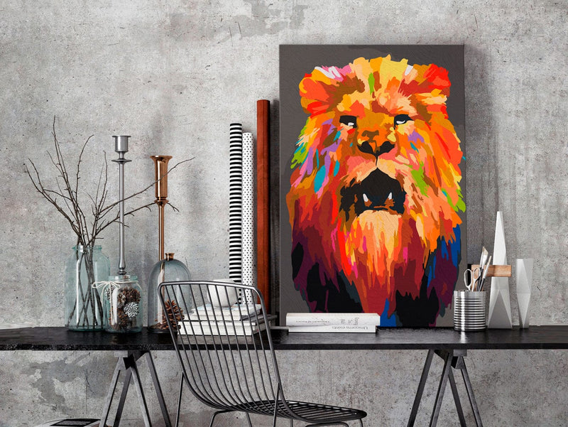 Kanva uz audekla "izkrāso pēc cipariem" - Colourful Lion (Large) 40x60 cm Artgeist