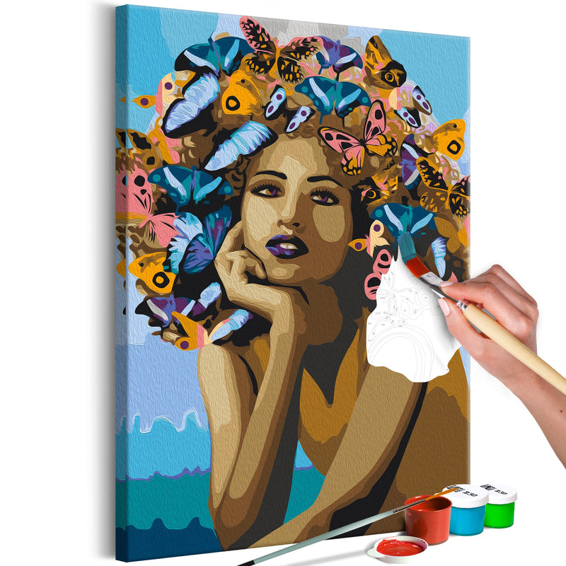 Kanva uz audekla "izkrāso pēc cipariem" - Girl and Butterflies 40x60 cm Artgeist