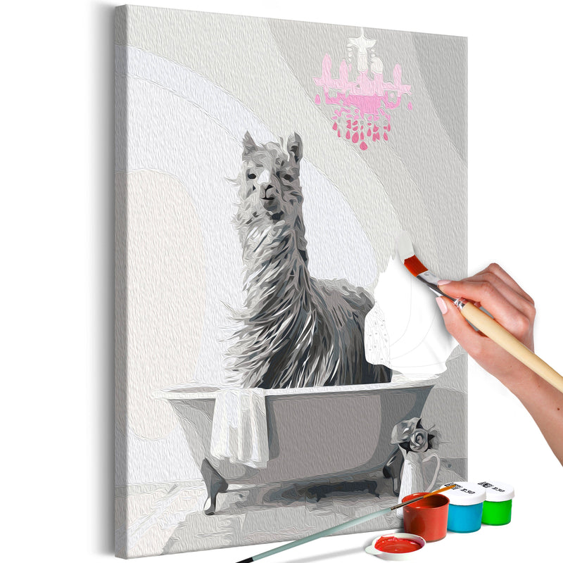 Kanva uz audekla "izkrāso pēc cipariem" - Lama in the Bathtub 40x60 cm Artgeist