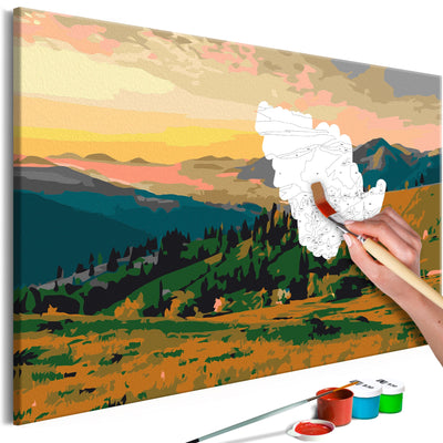Kanva uz audekla "izkrāso pēc cipariem" - Mountains at Sunrise 60x40 cm Artgeist