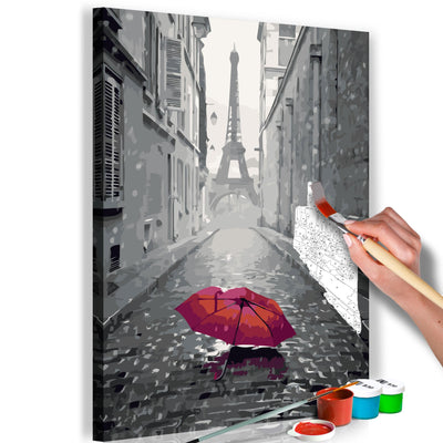 Kanva uz audekla "izkrāso pēc cipariem" - Parīze (Sarkans lietussargs) 40x60 cm Artgeist