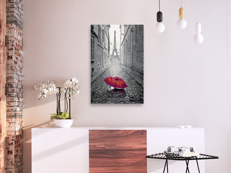 Kanva uz audekla "izkrāso pēc cipariem" - Parīze (Sarkans lietussargs) 40x60 cm Artgeist