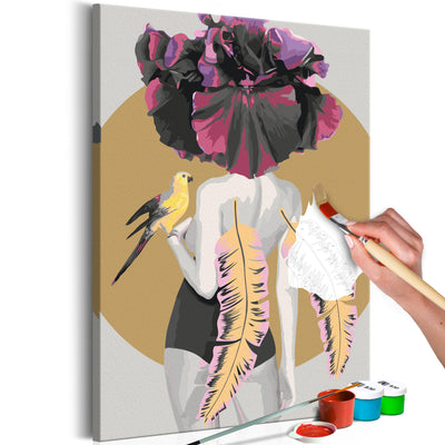 Kanva uz audekla "izkrāso pēc cipariem" - Parrot Woman 40x60 cm Artgeist