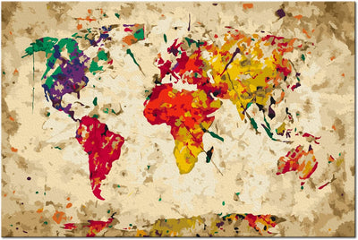 Kanva uz audekla "izkrāso pēc cipariem" - Pasaules karte (Krāsas šļakatas) 60x40 cm n-A-0332-d-a