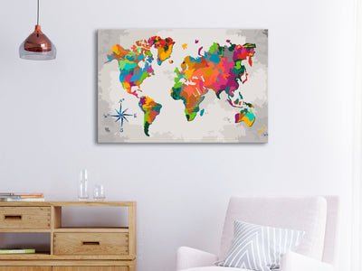 Kanva uz audekla "izkrāso pēc cipariem" - Pasaules karte (Vēju roze) 60x40 cm Artgeist