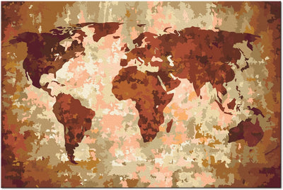 Kanva uz audekla "izkrāso pēc cipariem" - Pasaules karte (Zemes tońos) 60x40 cm n-A-0319-d-a