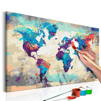 Kanva uz audekla "izkrāso pēc cipariem" - Pasaules karte (zila un sarkana) 60x40 cm Artgeist