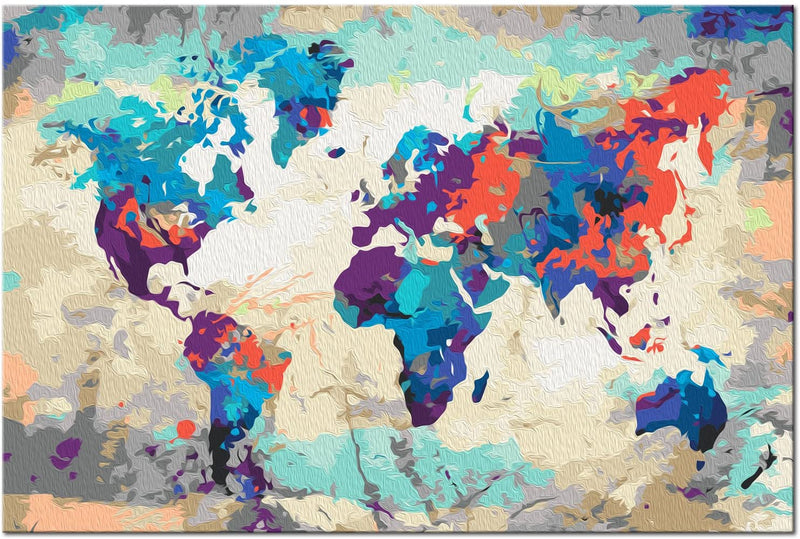 Kanva uz audekla "izkrāso pēc cipariem" - Pasaules karte (zila un sarkana) 60x40 cm n-A-0231-d-a