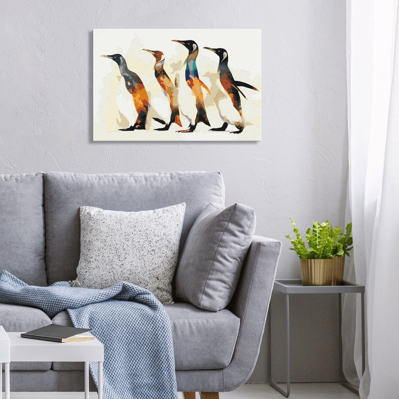 Kanva uz audekla "izkrāso pēc cipariem" - Penguin Family 60x40 cm Artgeist